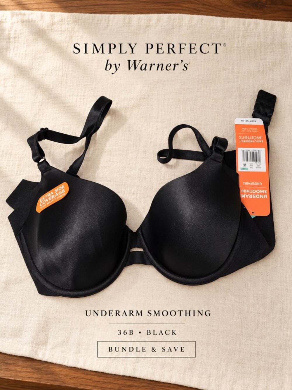 Warner’s Simply Perfect Black Underarm Smoothing Underwire Bra 36B With Tags